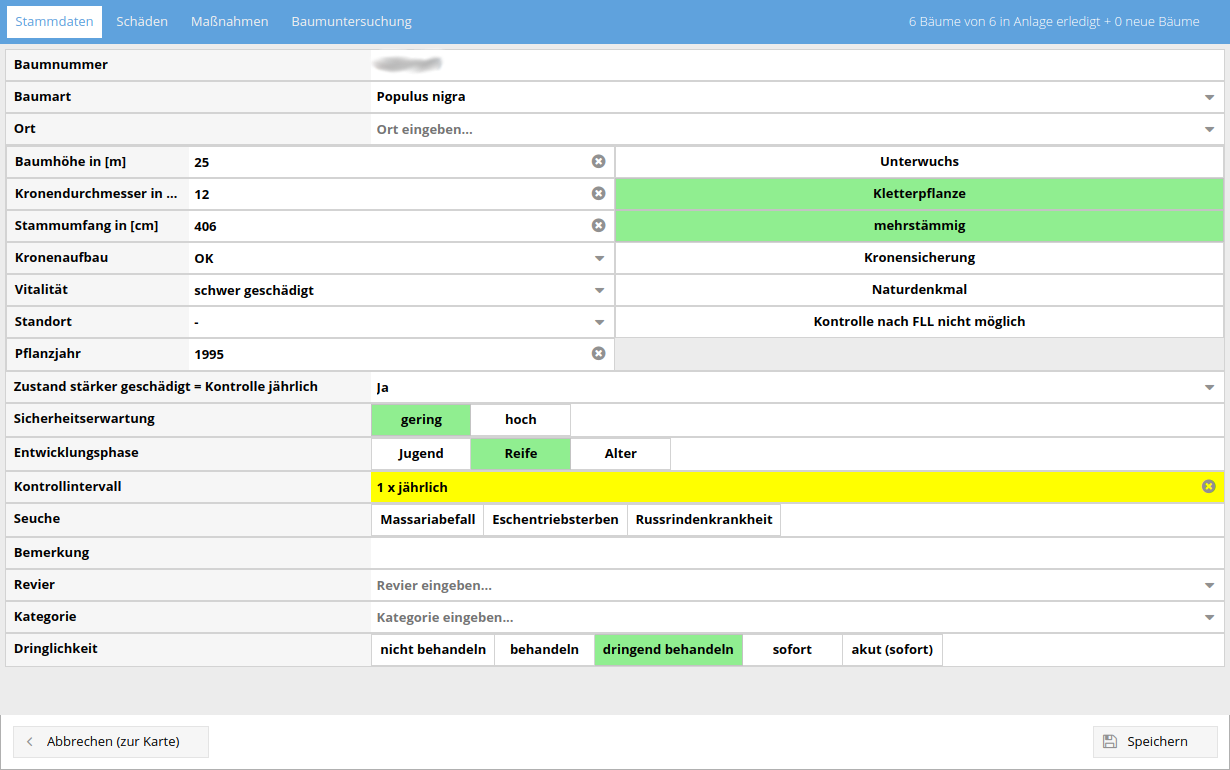 Screenshot Software mobile Baumkontrolle - Attributmaske 1